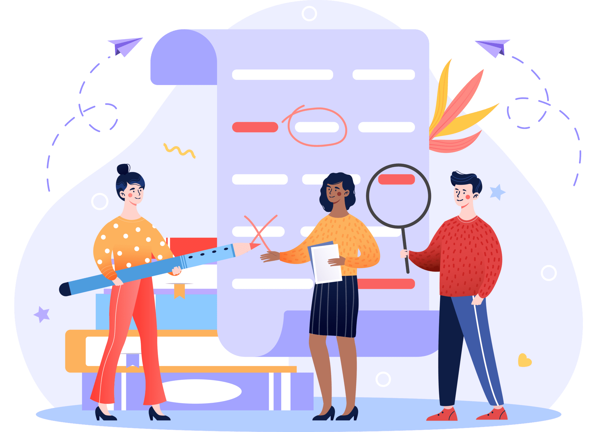illustration of a group of students around a screen of an online test
